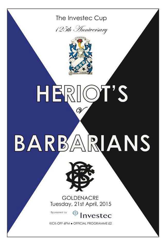 Rugby Union. Heriot's v Barbarians. April 2015.